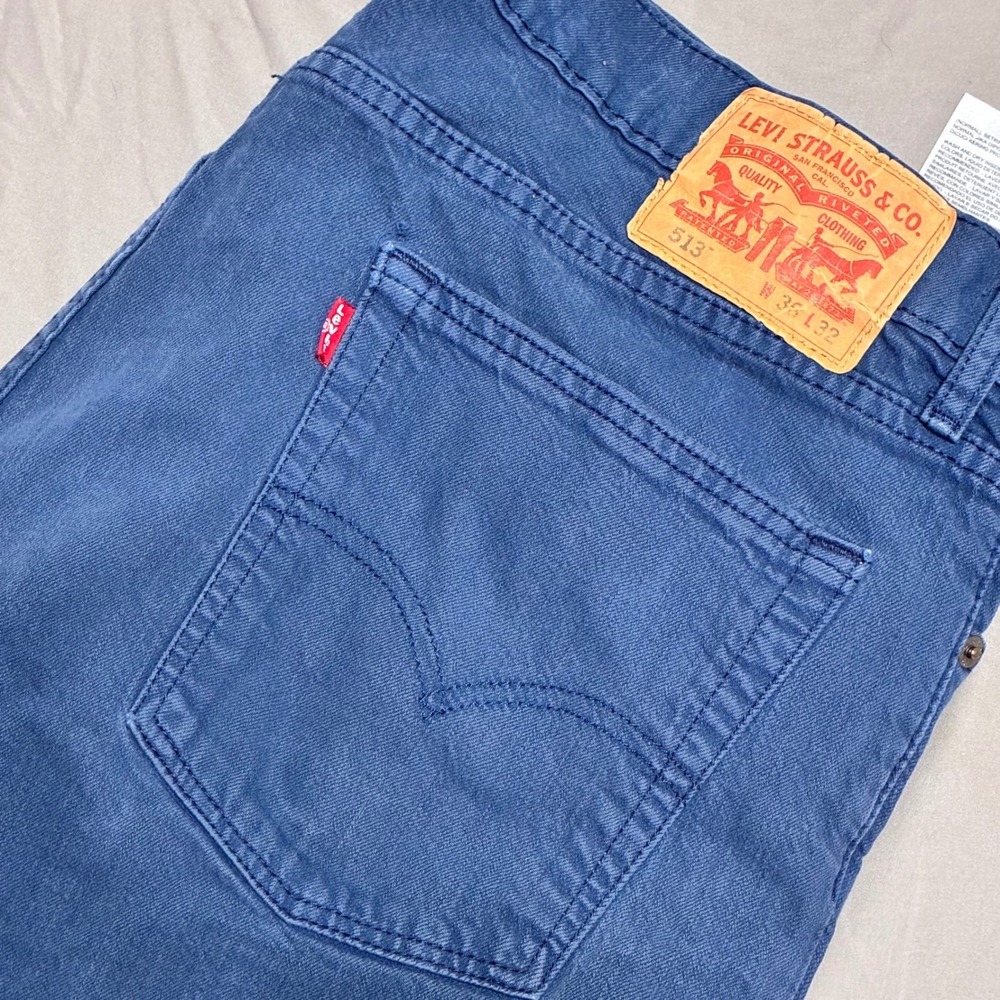 Levis 513 Slim Straight Jeans Mens 36x32 Blue Garment Dye Denim Pants